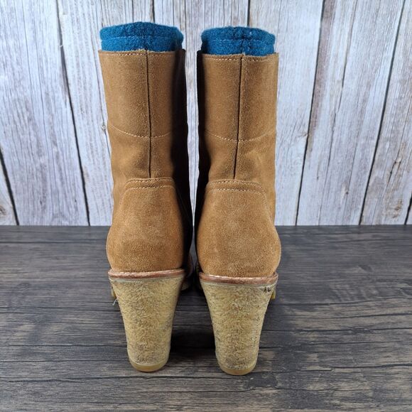 UGG Fabrice Chestnut Block Heel Lace Up Wool Lined Boots Women's Sz 6.5 (GUC) - Picture 4 of 9